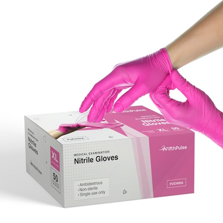 Fifthpulse FMN100, Disposable Gloves, 3 mil Palm, Nitrile, Powder-Free, XL, 50 PK, Fuchsia FP-N-50-XL-FUS